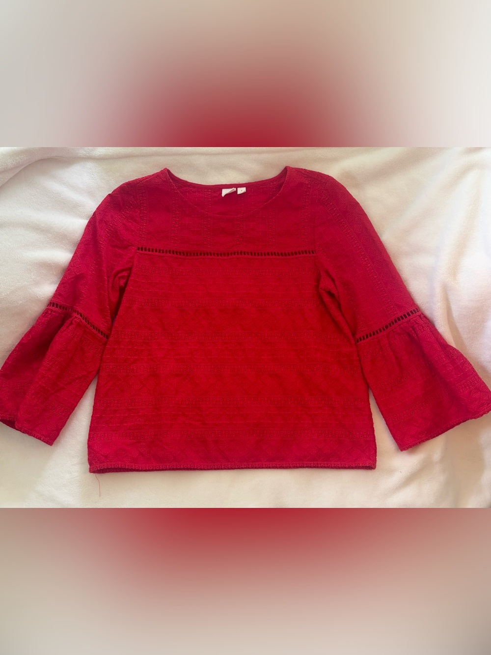GAP Red Eyelet Bell-Sleeve Long Sleeve Top